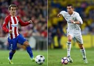 FILE PHOTO (EDITORS NOTE: COMPOSITE OF TWO IMAGES - Image numbers (L) 653727596 and 610290284) In this composite image a comparision has been made between Antoine Griezmann of Atletico Madrid (L) and Cristiano Ronaldo of Real Madrid CF.  Real Madrid CF and Club Atletico de Madrid meet in one of the UEFA Champions League Semi Finals.  ***LEFT IMAGE*** MADRID, SPAIN - MARCH 15: Antoine Griezmann of Atletico runs with the ball during the UEFA Champions League Round of 16 second leg match between Club Atletico de Madrid and Bayer Leverkusen at Vicente Calderon Stadium on March 15, 2017 in Madrid, Spain. (Photo by Lars Baron/Bongarts/Getty Images) ***RIGHT IMAGE*** LAS PALMAS, SPAIN - SEPTEMBER 24: Cristiano Ronaldo of Real Madrid CF runs with the ball during the La Liga match between UD Las Palmas and Real Madrid CF on September 24, 2016 in Las Palmas, Spain. (Photo by David Ramos/Getty Images)
